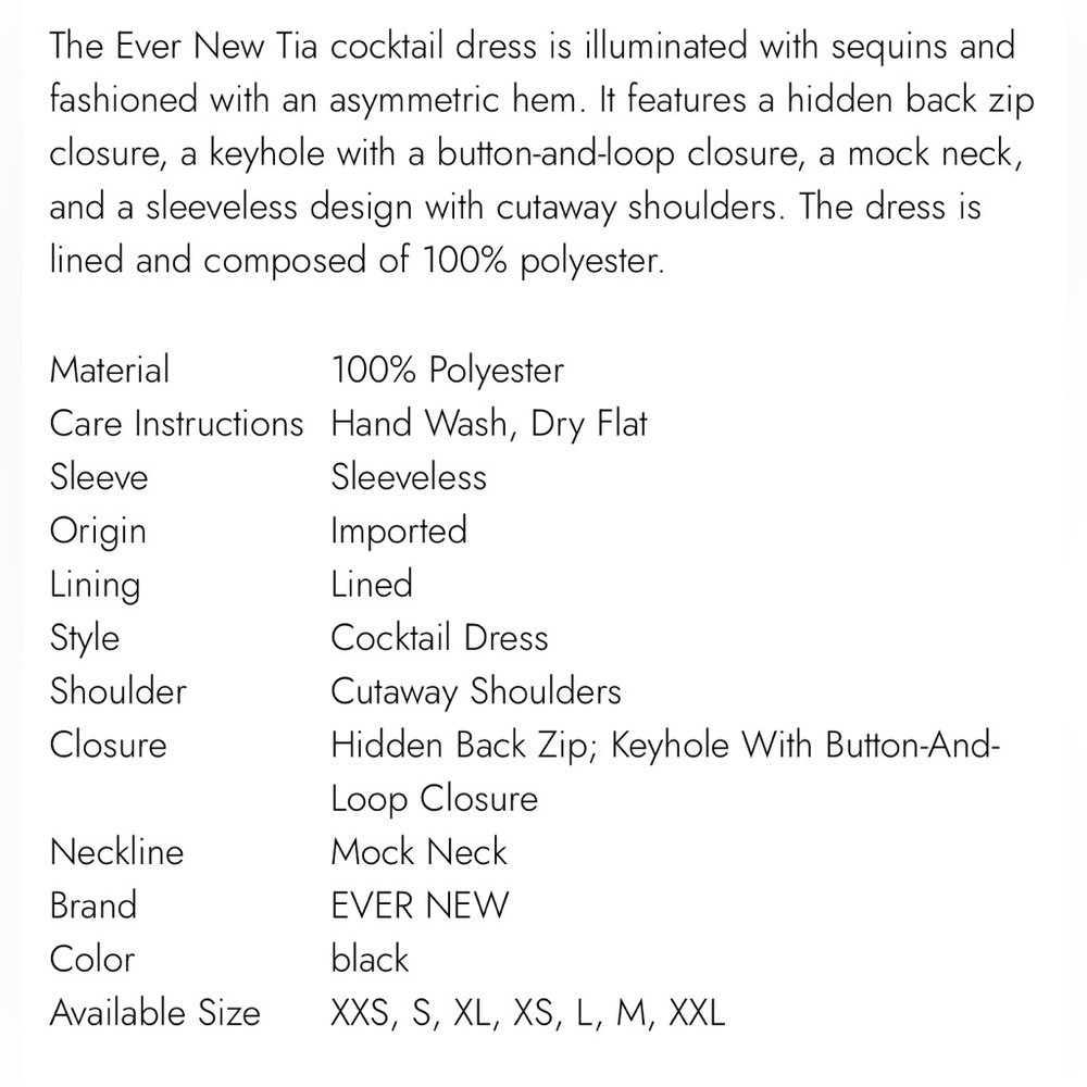 EverNew Tia Black Sequin Asymmetric Cocktail Dress NWT - Picture 6 of 6